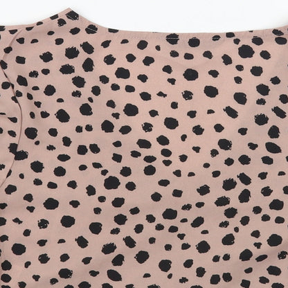 SheIn Womens Pink Animal Print Polyester Cropped Blouse Size S V-Neck