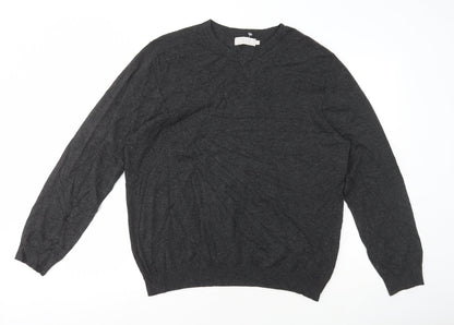 Debenhams Mens Grey V-Neck Viscose Pullover Jumper Size L
