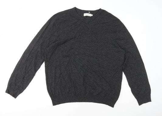 Debenhams Mens Grey V-Neck Viscose Pullover Jumper Size L