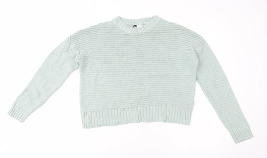 Divided by H&M Womens Green Boat Neck Cotton Pullover Jumper Size S