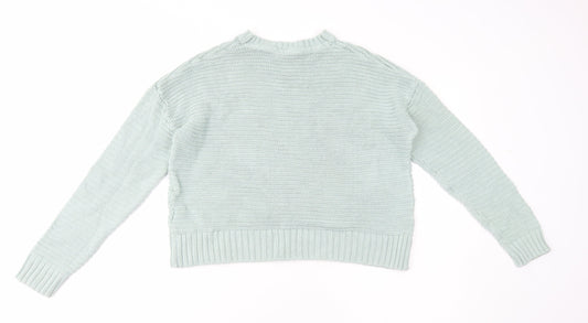 Divided by H&M Womens Green Boat Neck Cotton Pullover Jumper Size S