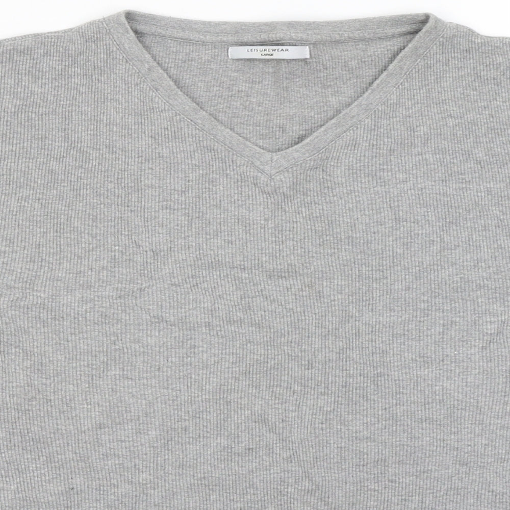 Leisure Wear Womens Grey V-Neck Cotton Pullover Jumper Size L