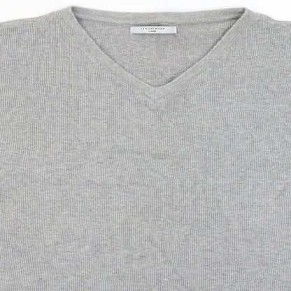 Leisure Wear Womens Grey V-Neck Cotton Pullover Jumper Size L