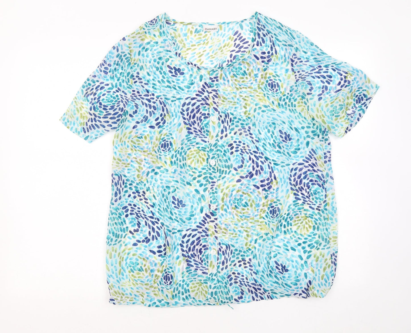 Damart Womens Multicoloured Geometric Viscose Basic Button-Up Size XL Round Neck