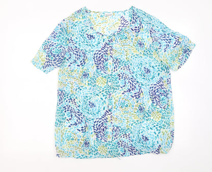 Damart Womens Multicoloured Geometric Viscose Basic Button-Up Size XL Round Neck