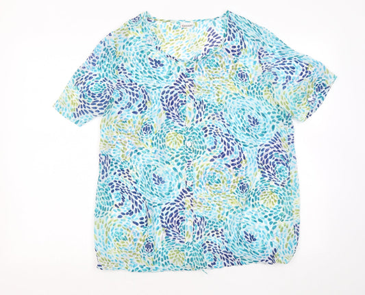 Damart Womens Multicoloured Geometric Viscose Basic Button-Up Size XL Round Neck