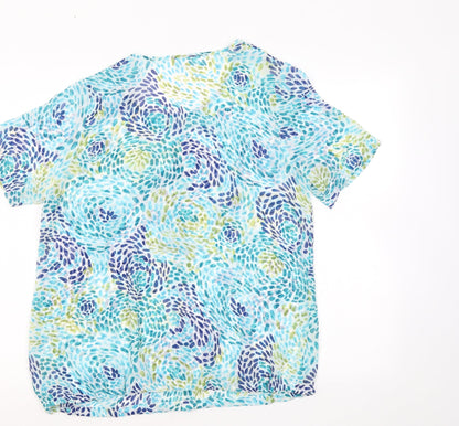 Damart Womens Multicoloured Geometric Viscose Basic Button-Up Size XL Round Neck