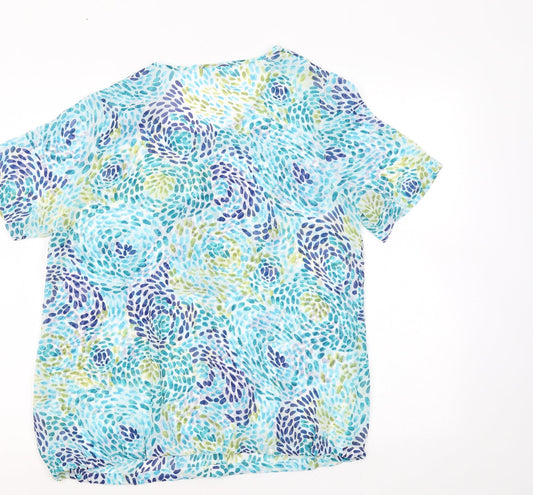 Damart Womens Multicoloured Geometric Viscose Basic Button-Up Size XL Round Neck