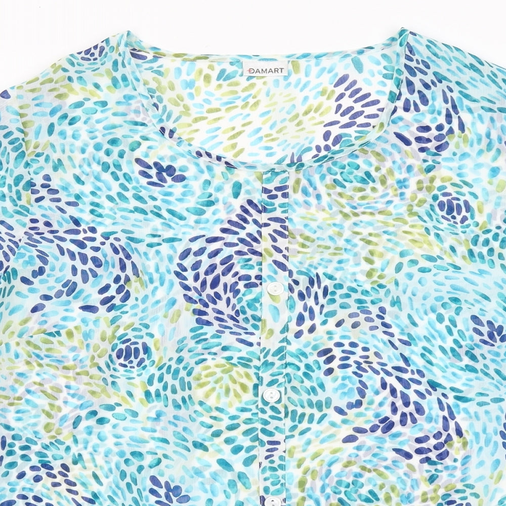 Damart Womens Multicoloured Geometric Viscose Basic Button-Up Size XL Round Neck