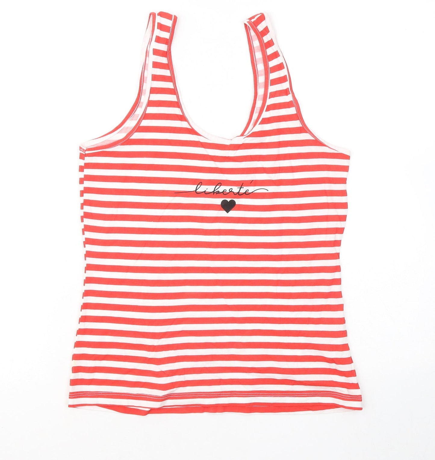 Primark Womens Red Striped Cotton Basic Tank Size 6 Round Neck