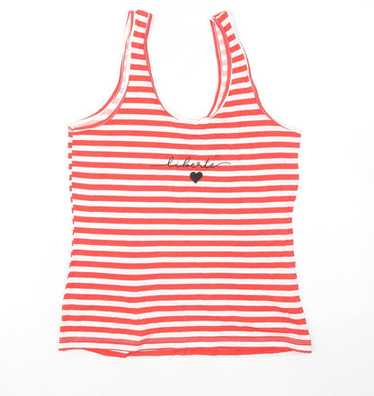 Primark Womens Red Striped Cotton Basic Tank Size 6 Round Neck