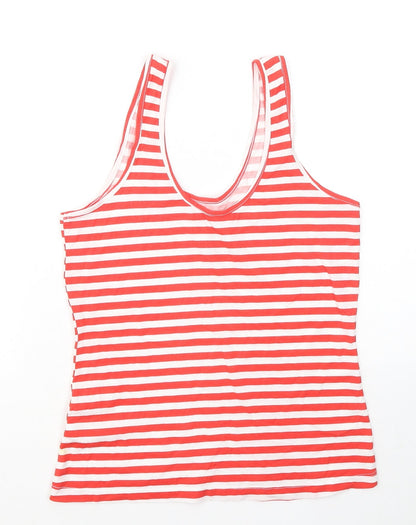 Primark Womens Red Striped Cotton Basic Tank Size 6 Round Neck