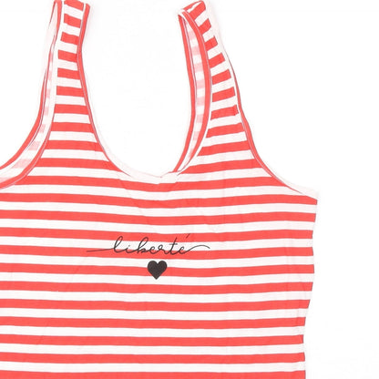 Primark Womens Red Striped Cotton Basic Tank Size 6 Round Neck