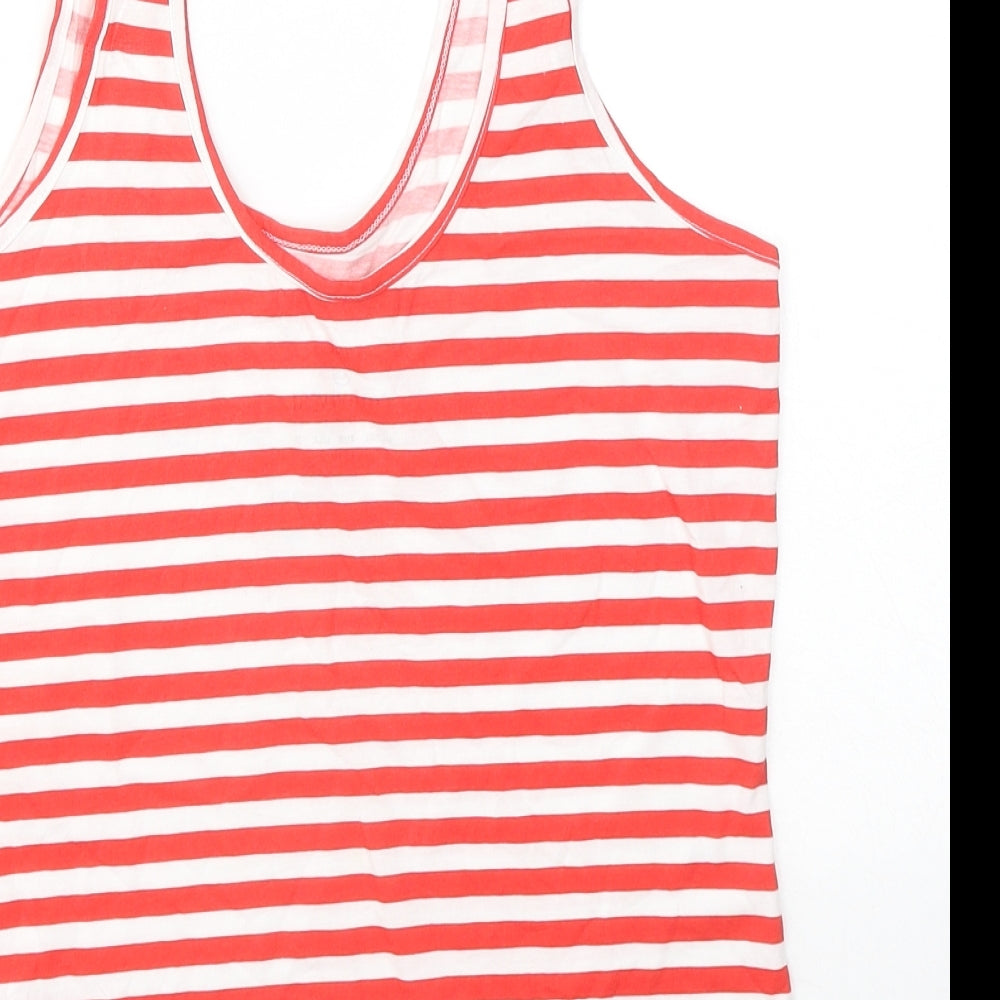 Primark Womens Red Striped Cotton Basic Tank Size 6 Round Neck