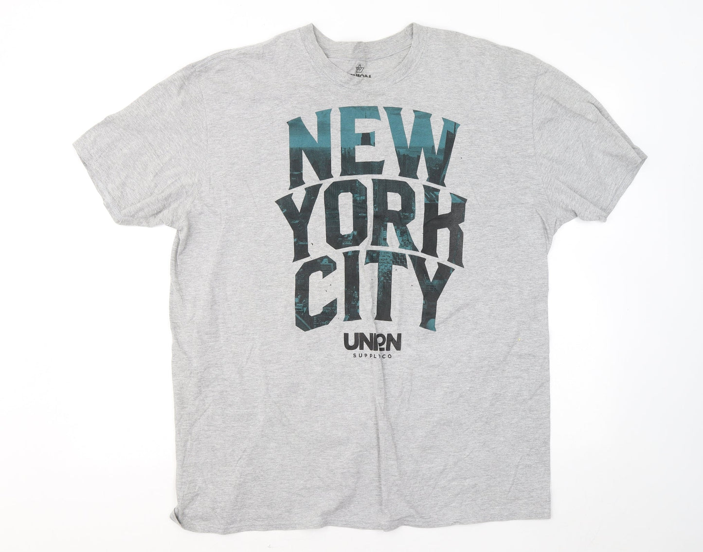 Union Mens Grey Cotton T-Shirt Size 2XL Round Neck - New York City