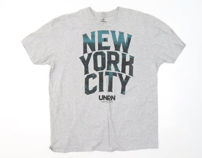 Union Mens Grey Cotton T-Shirt Size 2XL Round Neck - New York City