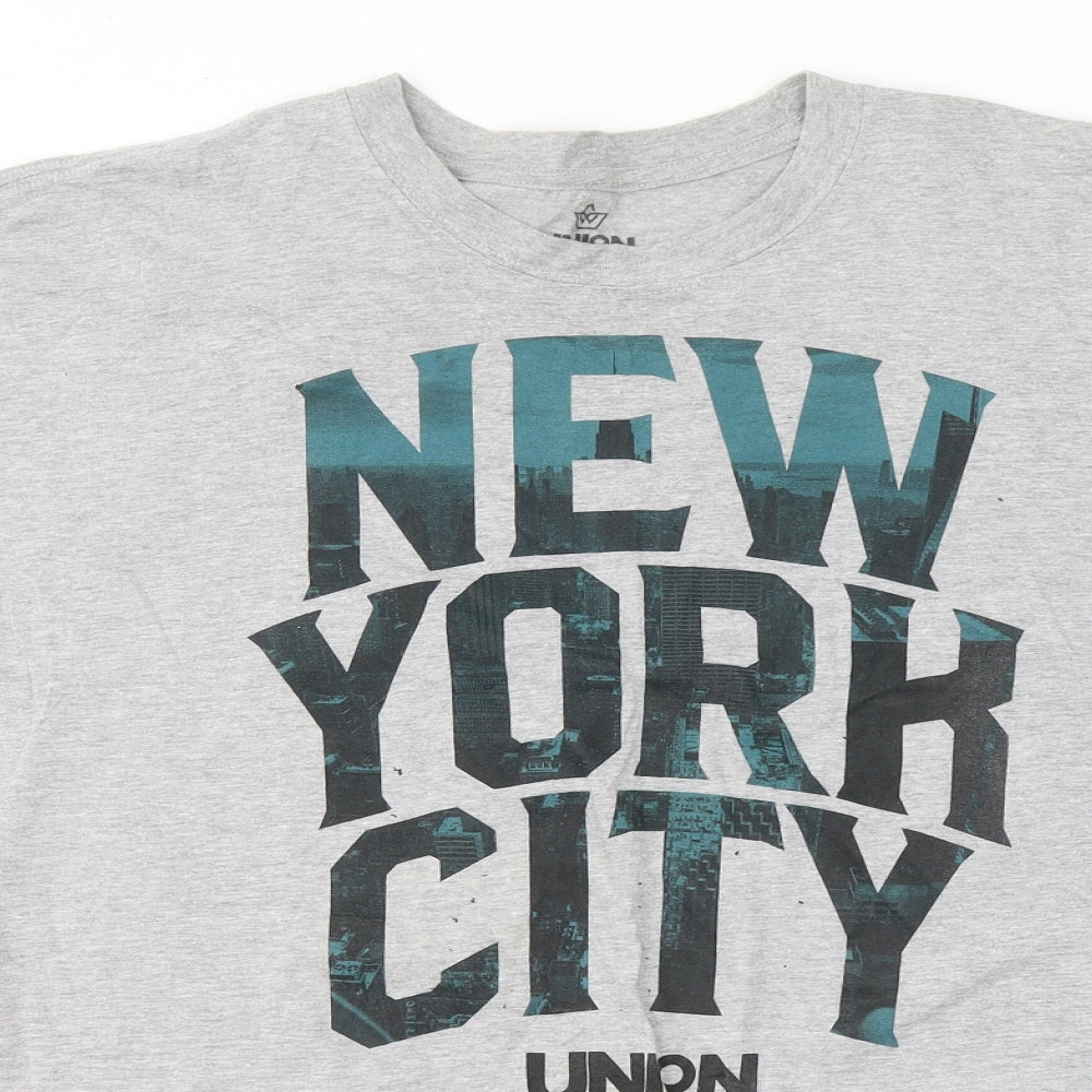 Union Mens Grey Cotton T-Shirt Size 2XL Round Neck - New York City