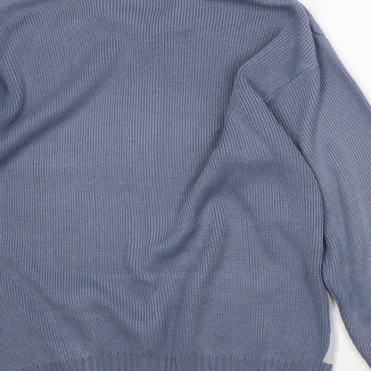 Premier Mens Blue Collared Striped Acrylic Full Zip Jumper Size M