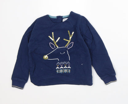 Marks and Spencer Boys Blue Cotton Pullover Sweatshirt Size 4-5 Years - Reindeer