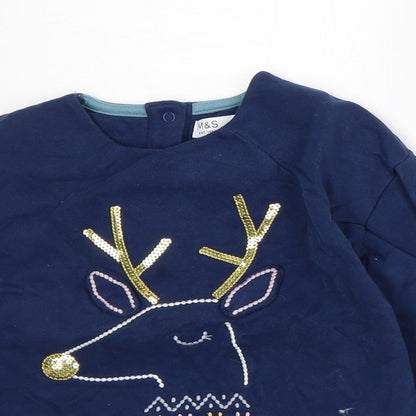 Marks and Spencer Boys Blue Cotton Pullover Sweatshirt Size 4-5 Years - Reindeer