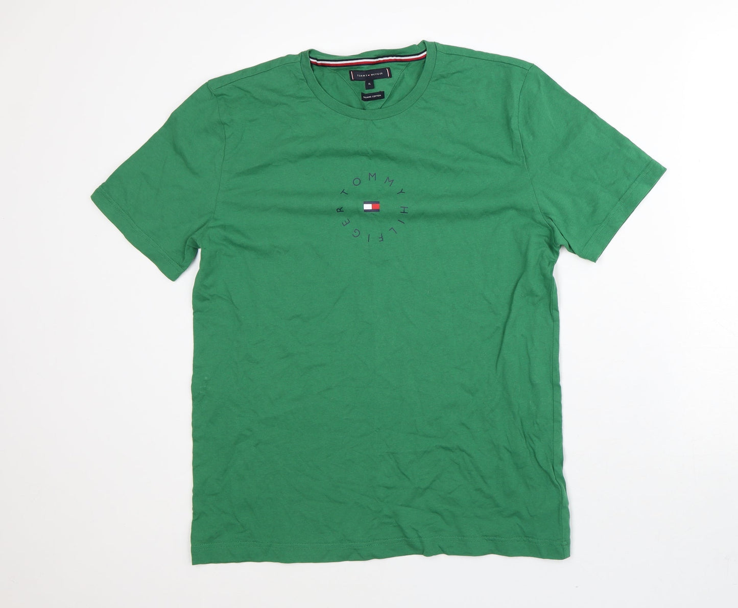 Tommy Hilfiger Mens Green Cotton T-Shirt Size XL Round Neck