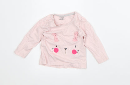 Primark Girls Pink Cotton Basic T-Shirt Size 9-12 Months Crew Neck - Bunny