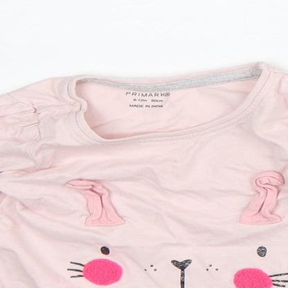Primark Girls Pink Cotton Basic T-Shirt Size 9-12 Months Crew Neck - Bunny