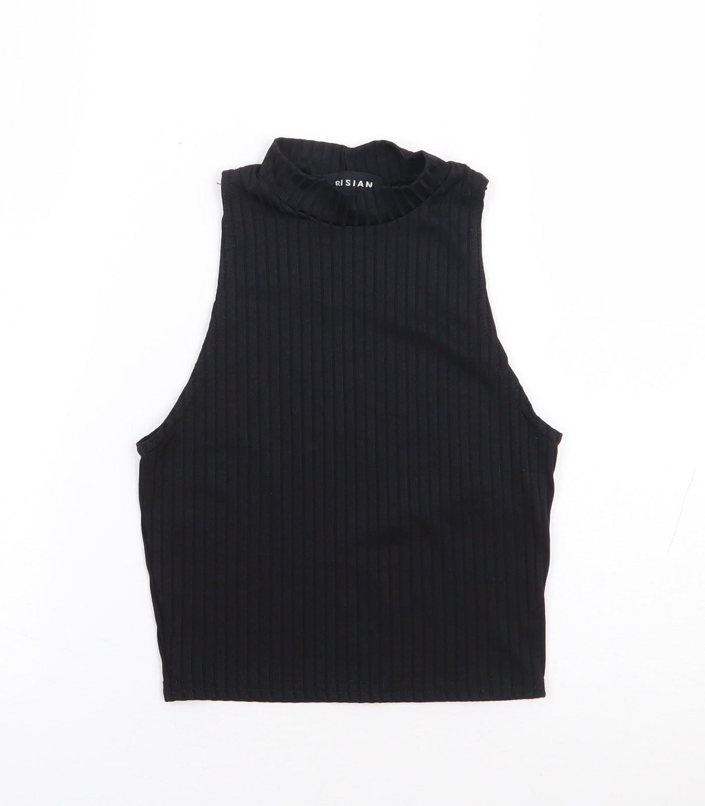 Parisian Womens Black Polyester Cropped Tank Size 8 Mock Neck