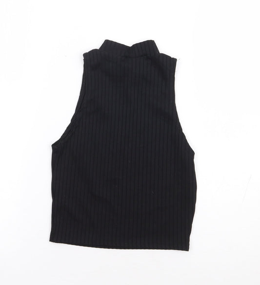 Parisian Womens Black Polyester Cropped Tank Size 8 Mock Neck