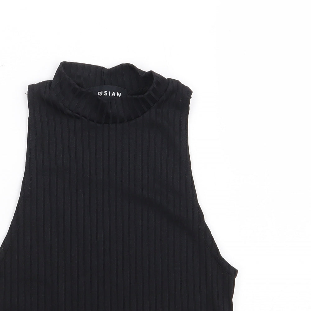 Parisian Womens Black Polyester Cropped Tank Size 8 Mock Neck