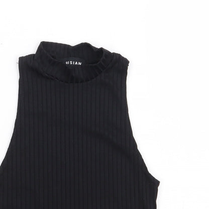 Parisian Womens Black Polyester Cropped Tank Size 8 Mock Neck