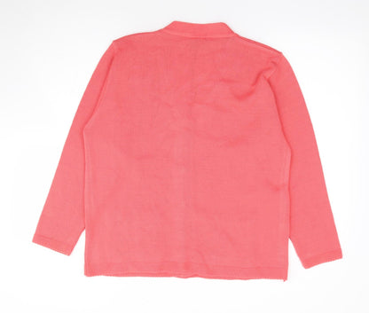 Florida Collection Womens Pink V-Neck Floral Acrylic Cardigan Jumper Size S