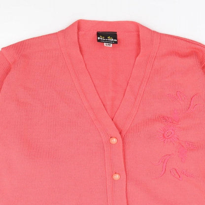 Florida Collection Womens Pink V-Neck Floral Acrylic Cardigan Jumper Size S