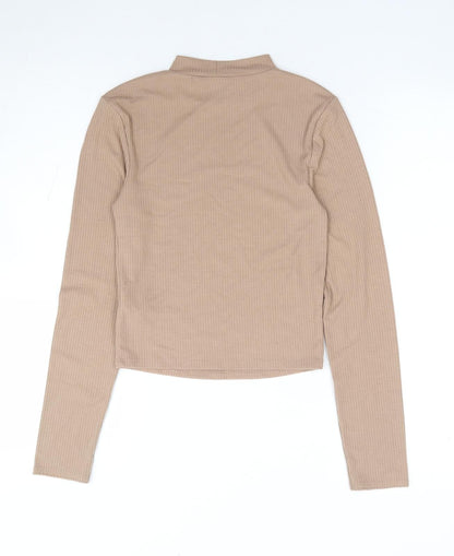 Primark Womens Beige Polyester Jersey T-Shirt Size 2XS Mock Neck - Ribbed