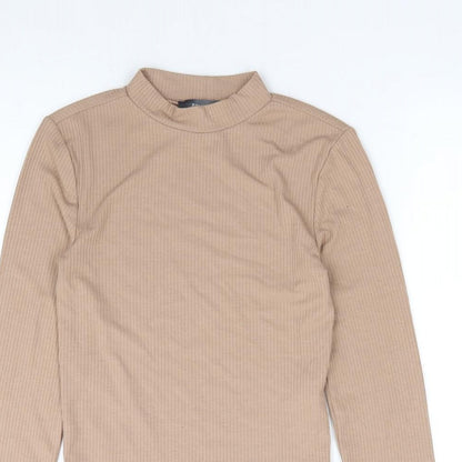 Primark Womens Beige Polyester Jersey T-Shirt Size 2XS Mock Neck - Ribbed