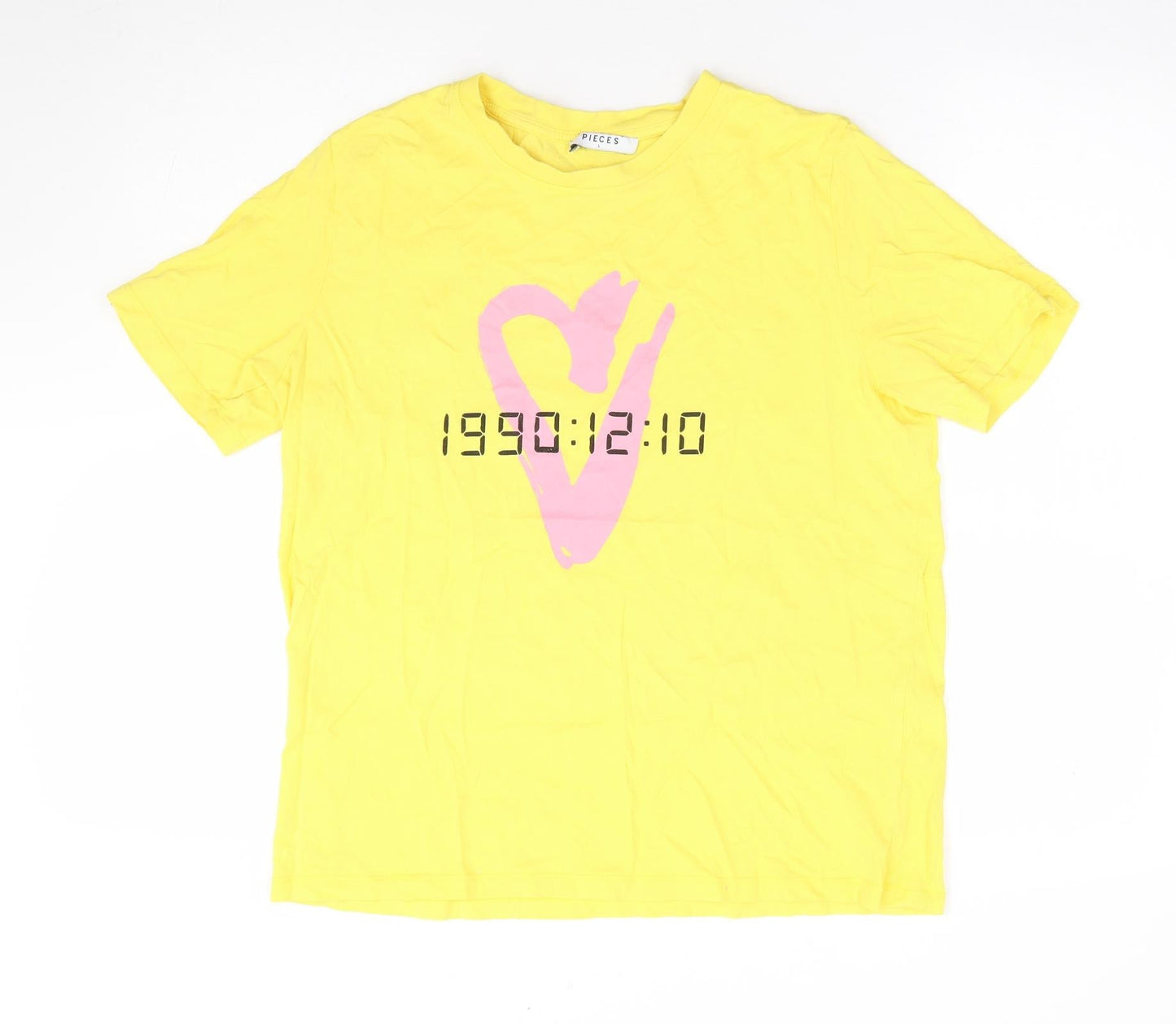Womens UK Size L Pieces Yellow Basic T-Shirt
