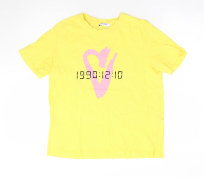 Womens UK Size L Pieces Yellow Basic T-Shirt