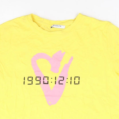 Womens UK Size L Pieces Yellow Basic T-Shirt