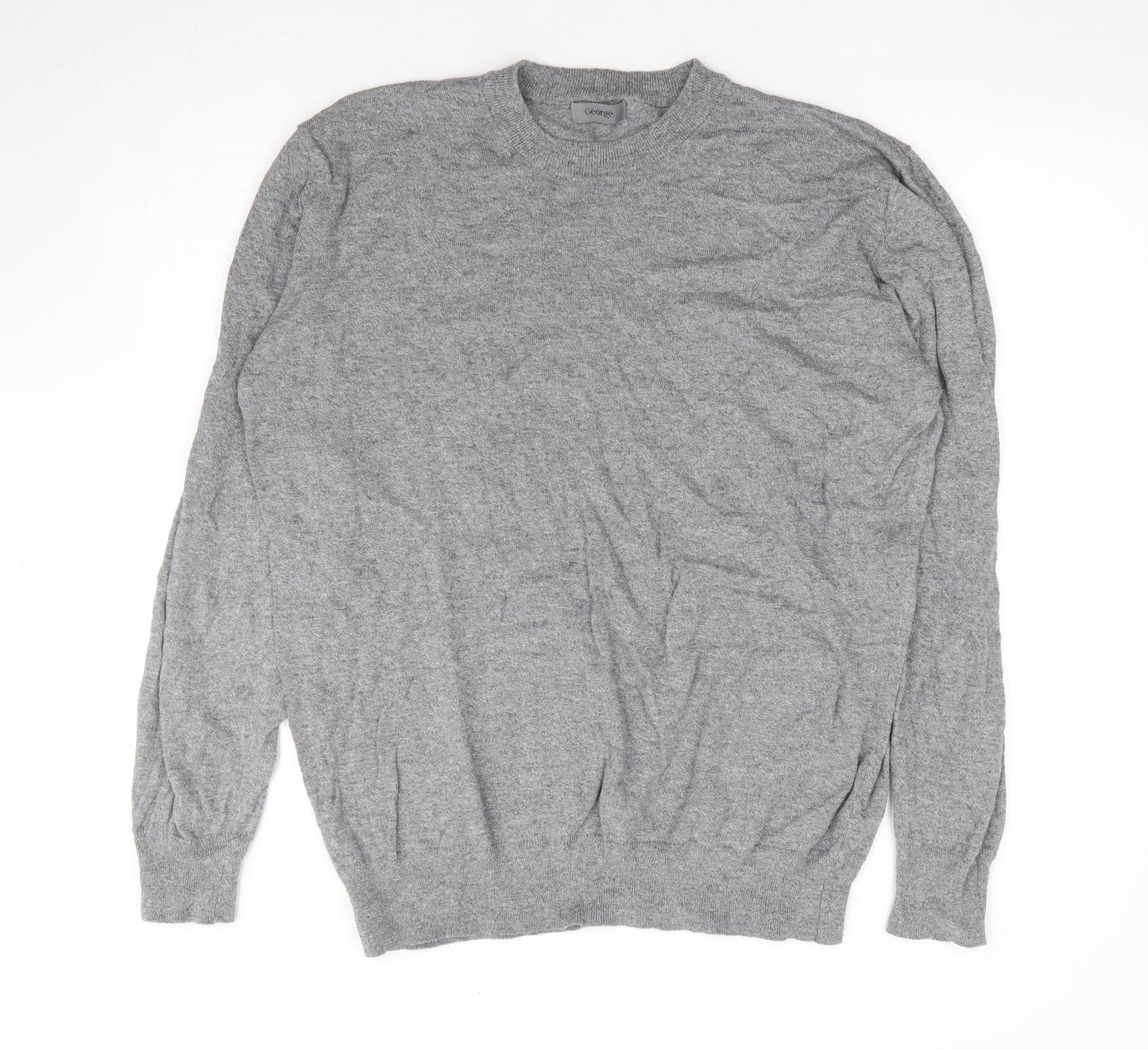George Mens Grey Round Neck Cotton Pullover Jumper Size XL