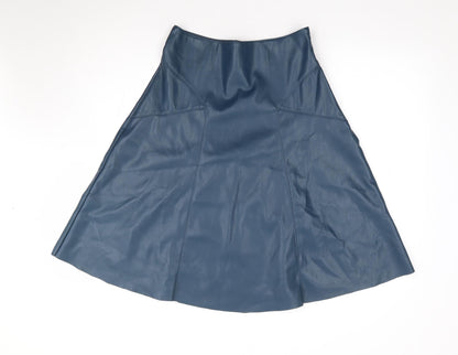 Monsoon Womens Blue Polyurethane Flare Skirt Size 10 Zip