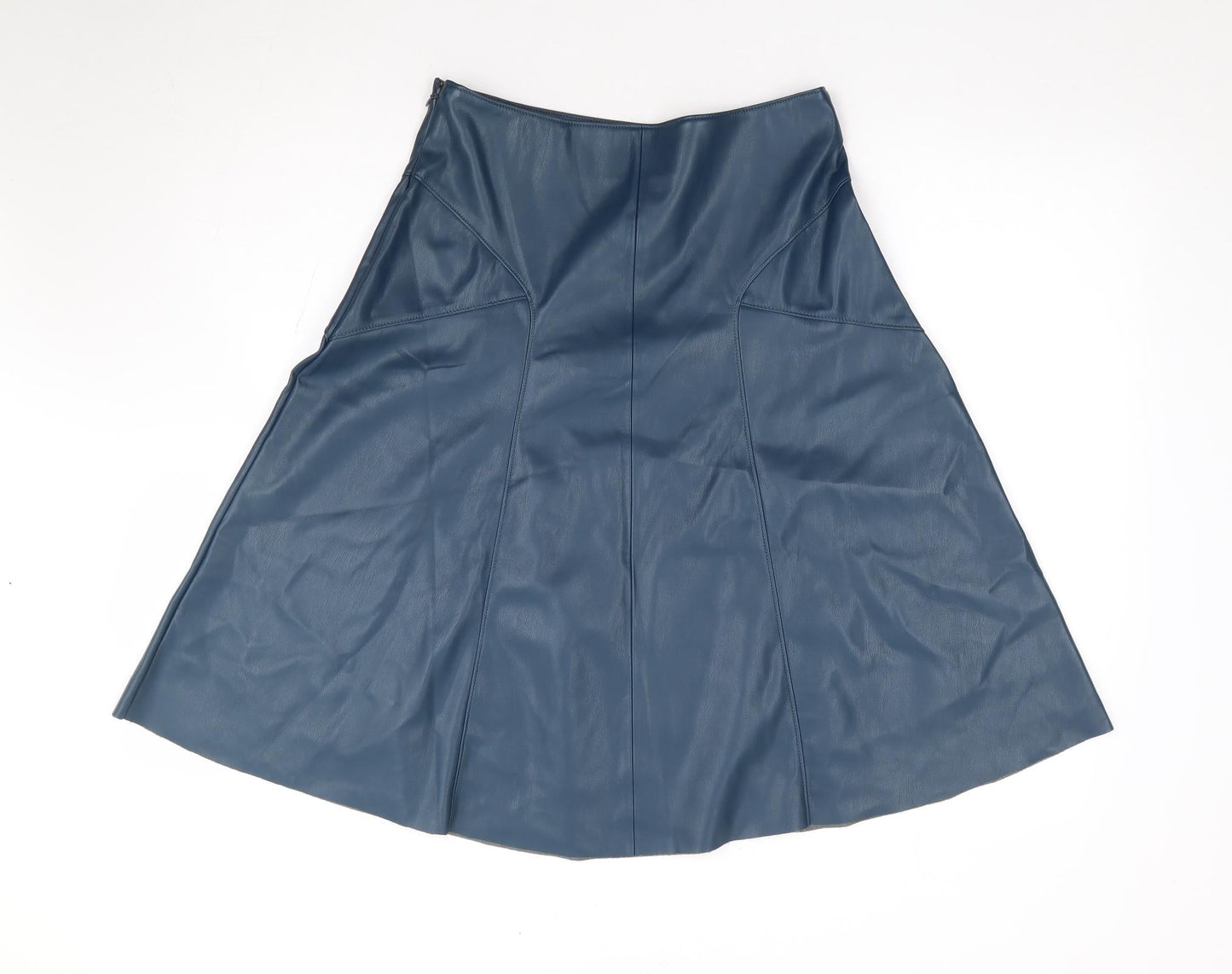 Monsoon Womens Blue Polyurethane Flare Skirt Size 10 Zip