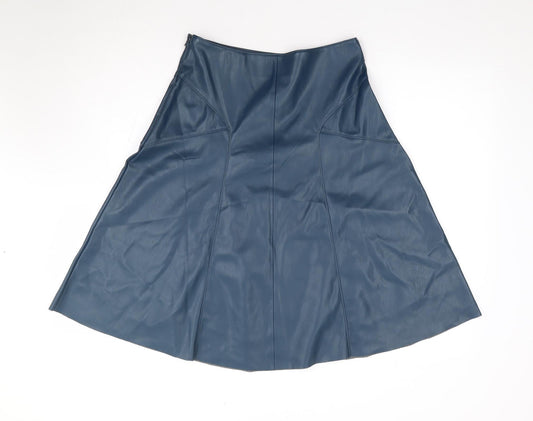 Monsoon Womens Blue Polyurethane Flare Skirt Size 10 Zip