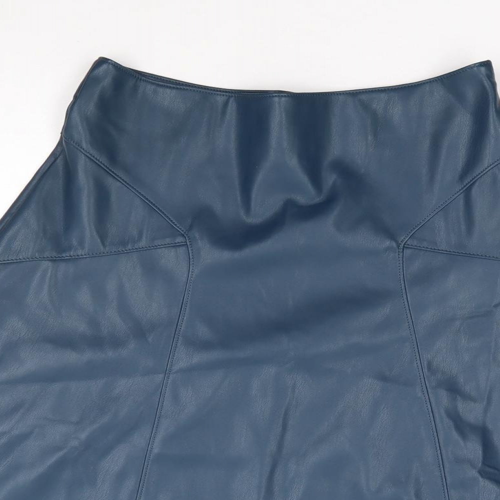 Monsoon Womens Blue Polyurethane Flare Skirt Size 10 Zip