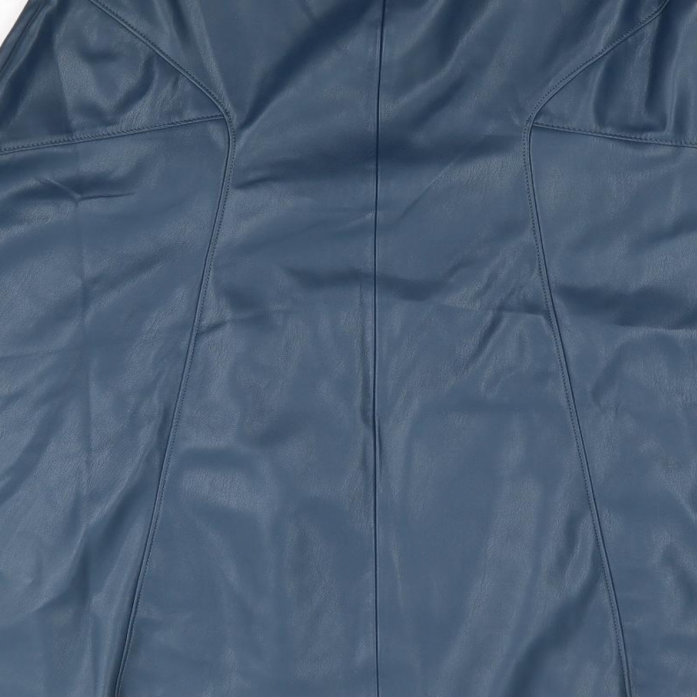 Monsoon Womens Blue Polyurethane Flare Skirt Size 10 Zip