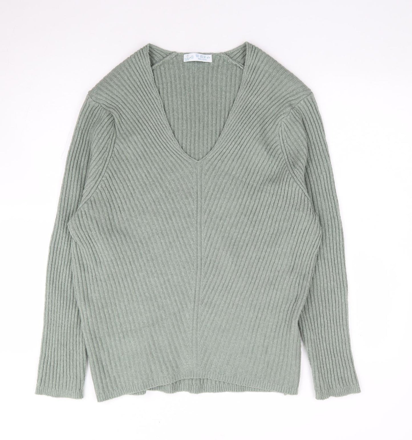 Primark Womens Green V-Neck Polyester Pullover Jumper Size S