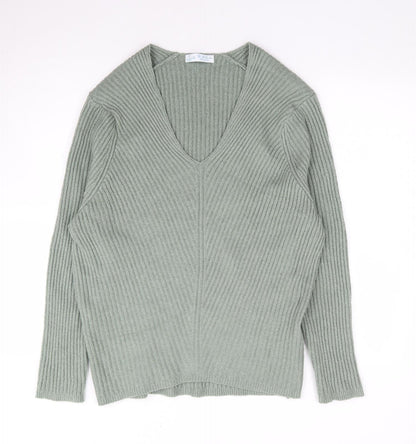 Primark Womens Green V-Neck Polyester Pullover Jumper Size S