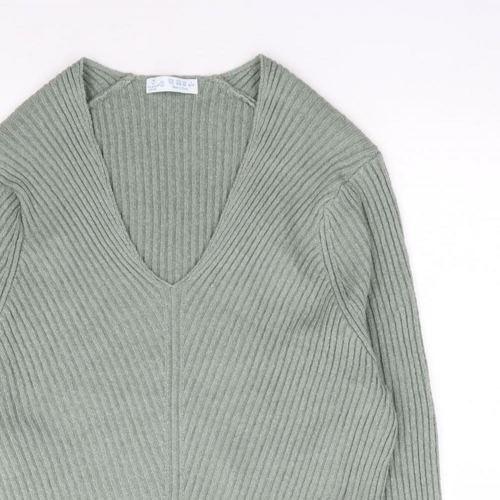 Primark Womens Green V-Neck Polyester Pullover Jumper Size S