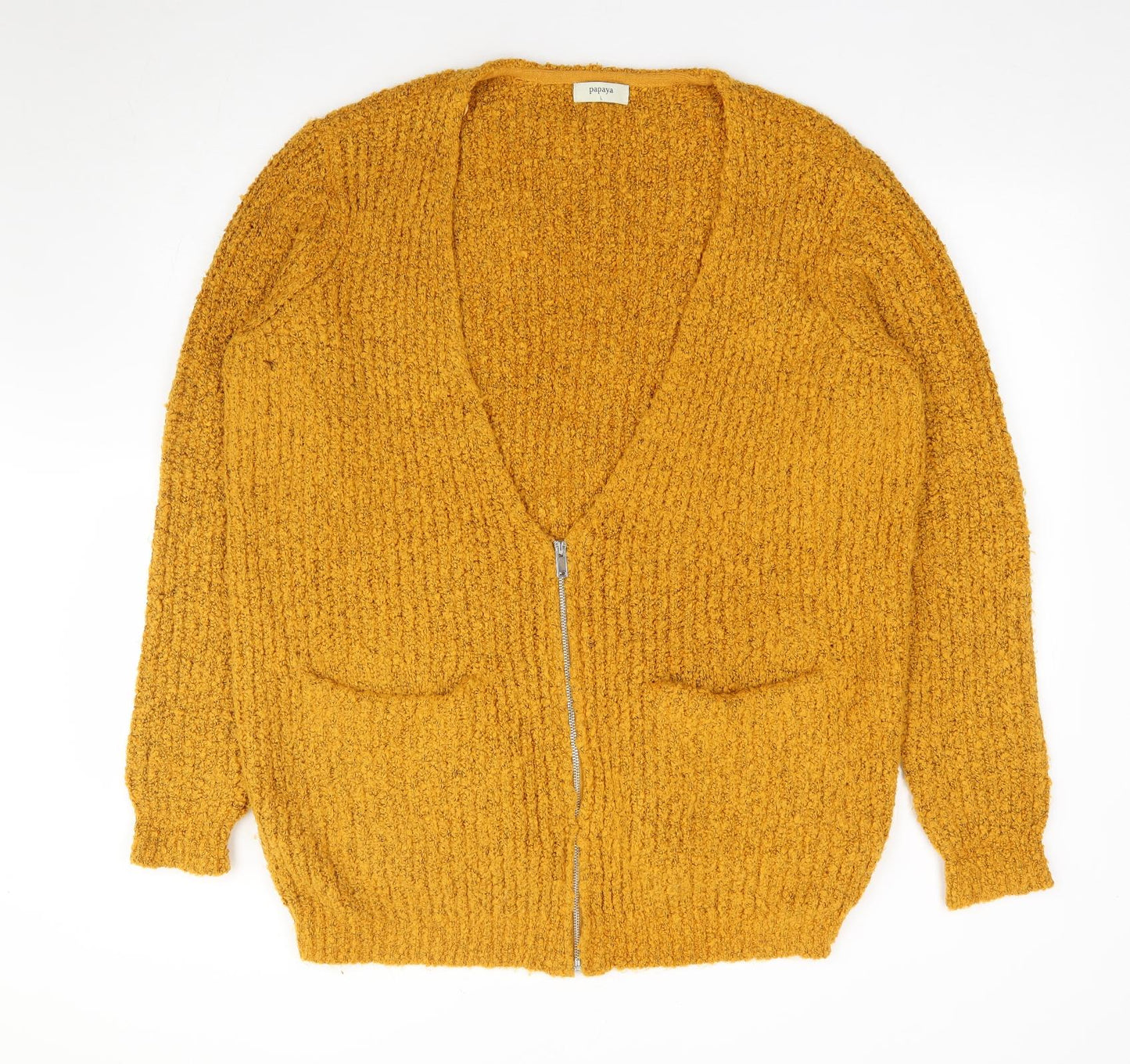 Womens UK Size L Papaya Yellow Full Zip Jumper