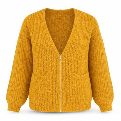 Womens UK Size L Papaya Yellow Full Zip Jumper