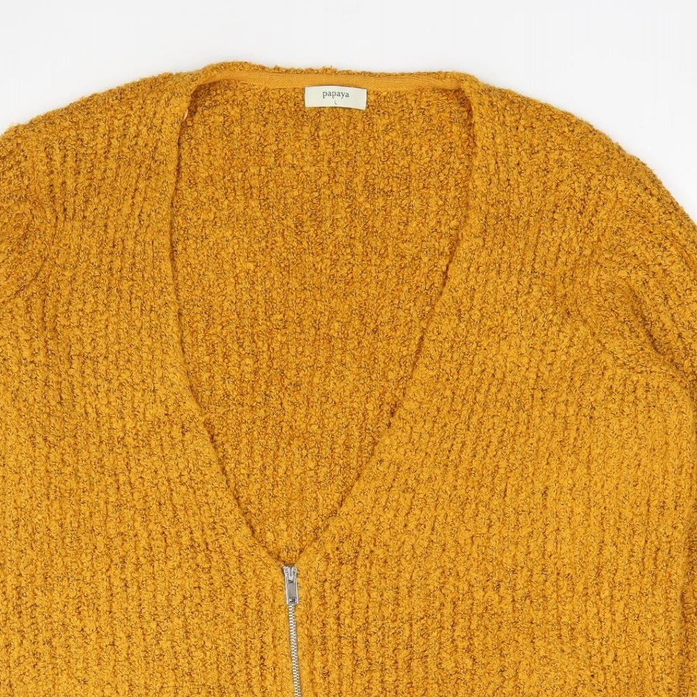 Womens UK Size L Papaya Yellow Full Zip Jumper